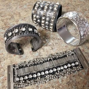 Lot of 4 silver rhinestone accented cuffs bracelet